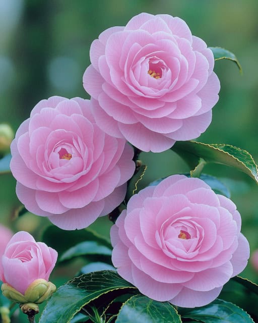 Camellia flower in full bloom, showcasing its delicate petals and rich color.