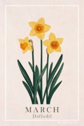 Vintage daffodil print artwork showcasing bright yellow flowers in a charming design.