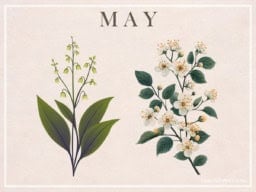 Vintage print of May birth flowers for decorative and gift purposes.