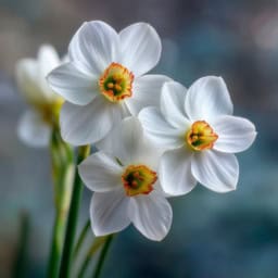 Beautiful jonquil white flowers in bloom against a bright backdrop.