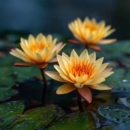 Yellow waterlily blooming on serene water surface, enhancing natural beauty.