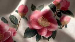 Creative fabric ideas featuring beautiful camellia designs for crafting projects.