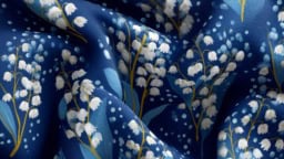 Blue fabric featuring delicate lily of the valley patterns for creative design ideas.