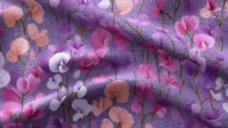 Purple fabric ideas featuring sweet pea floral patterns for creative projects.