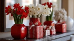 Narcissus flower in holiday decor for Christmas season