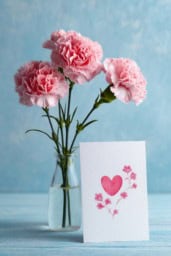 Carnation Valentine's Day Card with Heart Themed Accents Heart themed carnation Valentine's Day card gift idea
