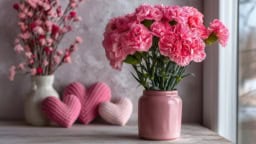 Carnation Flowers for Valentine's Day Decoration Colorful carnations arranged with hearts for Valentine's Day