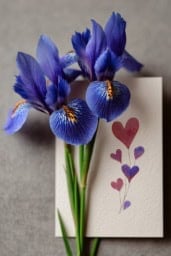 Iris Valentine's Day card featuring beautiful seasonal flowers