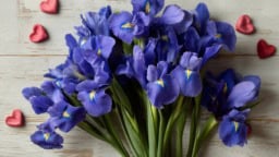 Iris Heart Themed Accents for Valentine's Day Iris flowers arranged in heart-themed accents for Valentine's Day