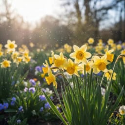 Daffodil flower blooming in a sunny garden setting