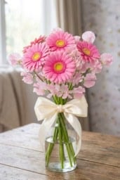 Pink gerbera daisy birthday arrangement with fresh flowers