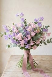 Pastel Sweet Pea Hand-Tied Floral Arrangement with Ribbon Hand-tied sweet pea floral arrangement in pastel colors with ribbon
