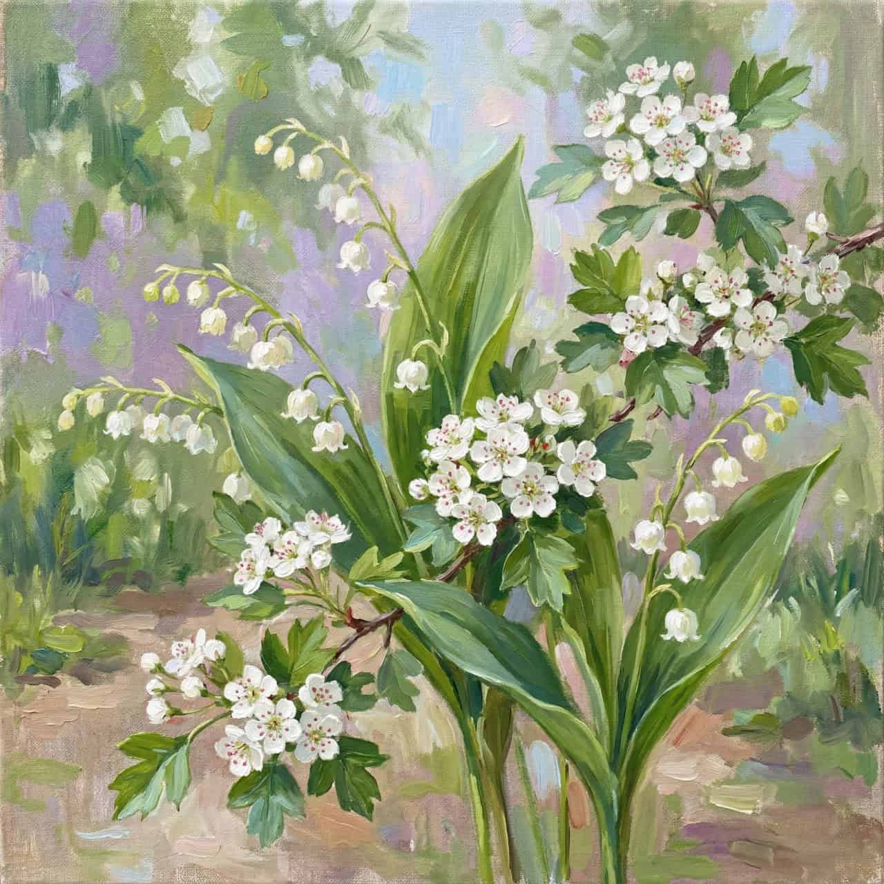 Lily of the Valley and Hawthorn floral painting for Mother's Day