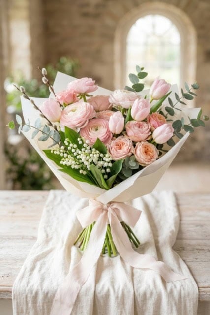 Soft pink bouquet arrangement perfect for Mother's Day gifts