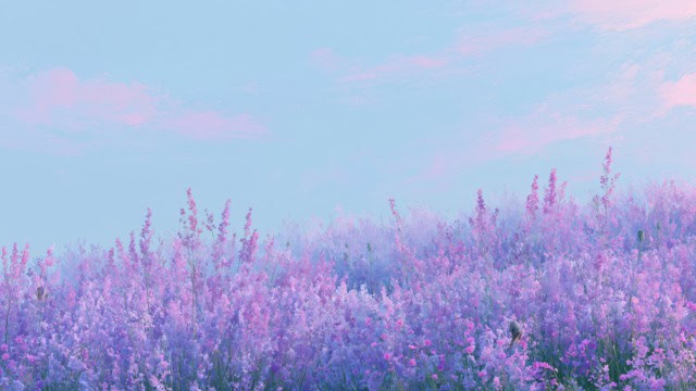 Minimalistic lavender field artwork for serene backgrounds